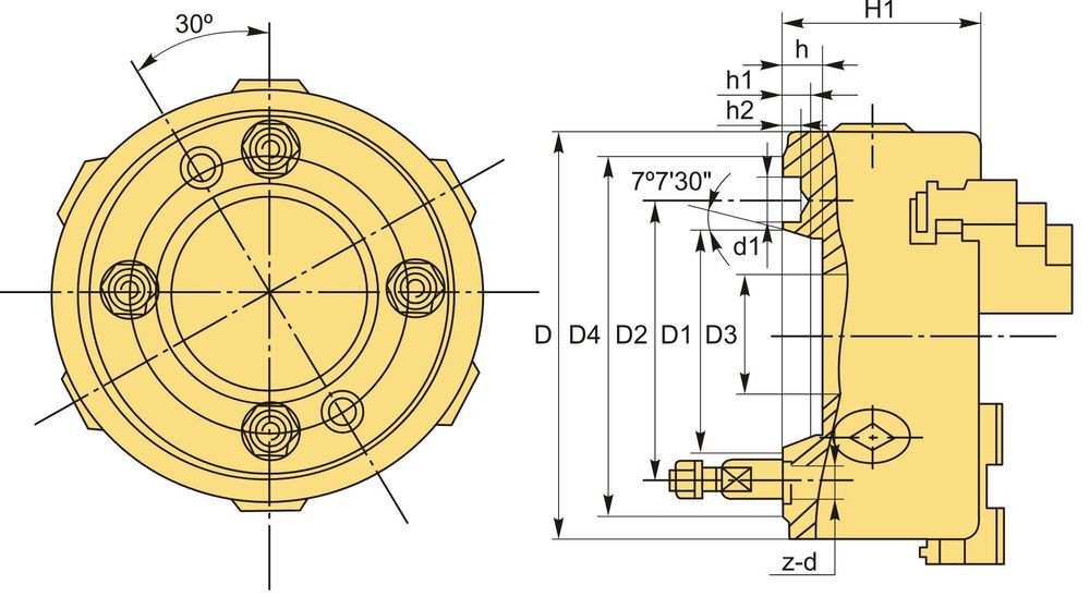 Патрон токарный Yuanpai K11-200/C5 конус 5 3х кулачковый самоцентр.