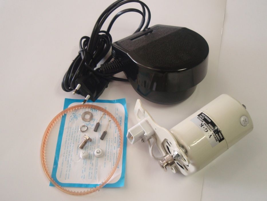 Motor máquina costura doméstica, pedal e correia, Oliva, Singer