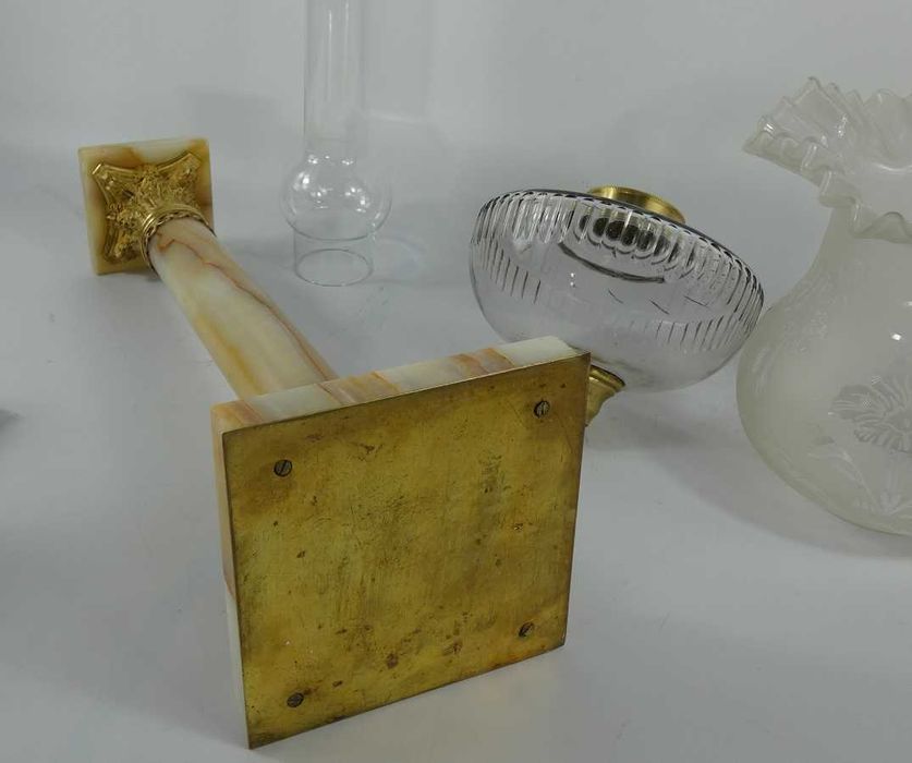 Kolumnowa LAMPA NAFTOWA alabaster brenner MATADOR kominek klosz 85 cm