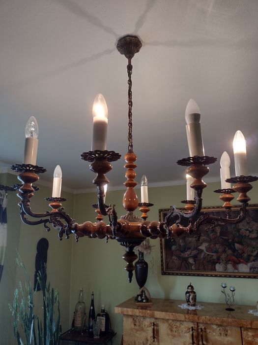 Mosiężny żyrandol PRL