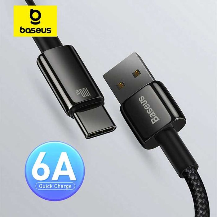 Kабель для швидкої зарядки USB -Type-C Baseus 100W 6A Tungsten Gold 1м