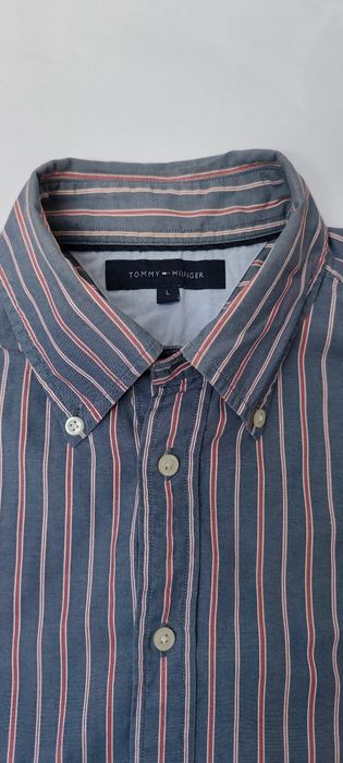 Koszula Męska Tommy Hilfiger Paski Niebiesko-Czerwone Rozmiar L