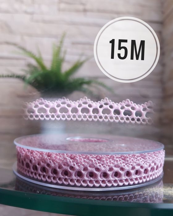 Liliowy / Zgaszony pudrowy Różowa koronkowa taśma dekoracyjna 15 m