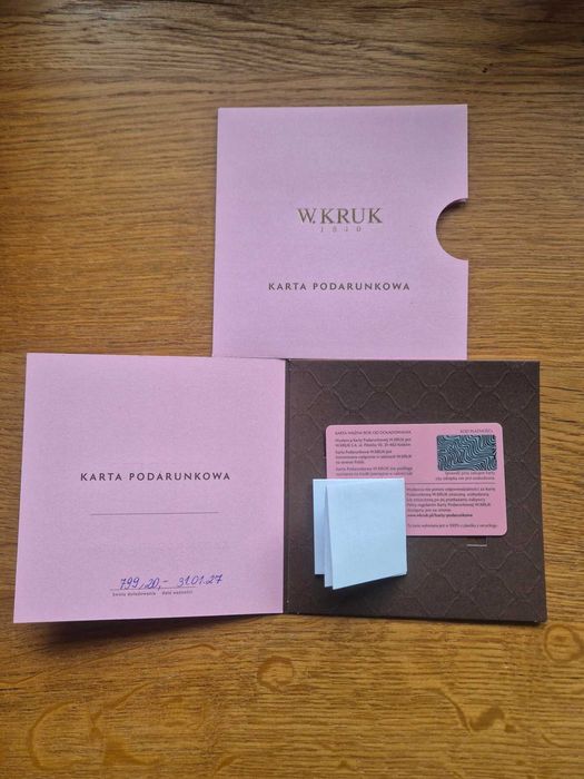 karta podarunkowa W.Kruk 799,20 zł.