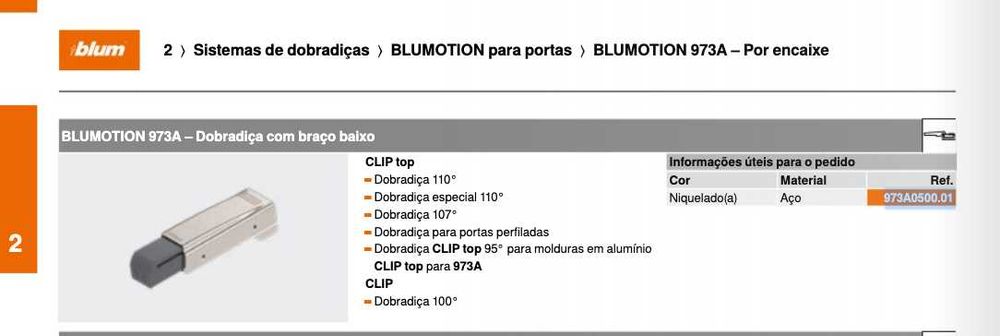10 * BLUM BLUMOTION 973A0500.01  – Dobradiça com braço baixo