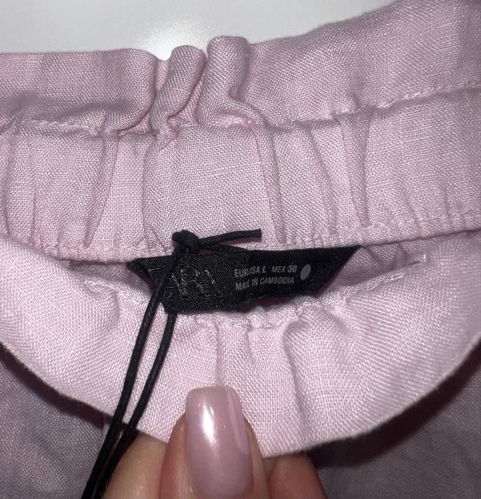 Zara pudrowe lniane szorty spodenki r L