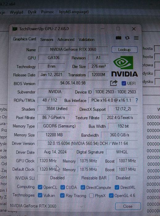 Komputer do gier CORE i7 6c/12t, RTX 3060 12GB, 32GB RAM, 1TB NVMe