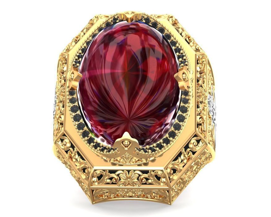 Sygnet duży złoty królewski z rubinem próba 585 30g z diamentami