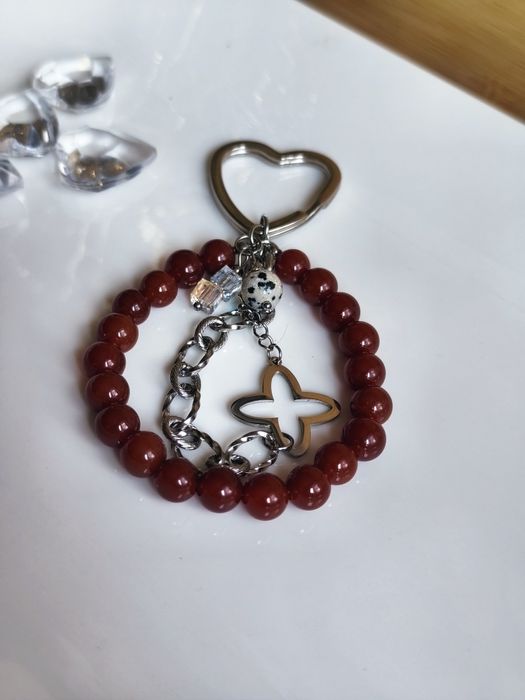 Brelok - agat, jaspis dalmatynski, stal szlachetna