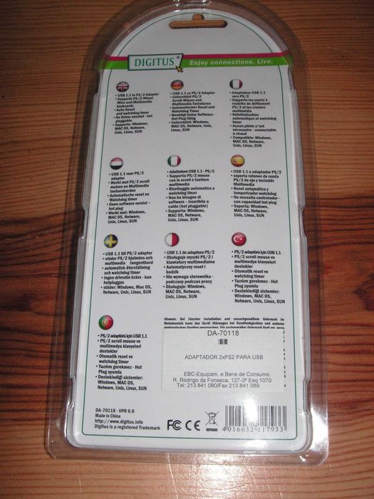 Placa / Adaptador de Interface Digitus USB to PS2 Adapter ( Novo)64585095875715121