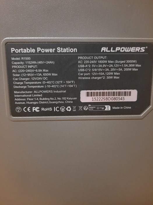 Зярядна станція на запчастини Allpowers R1500 1152wh 1800w lifepo4
