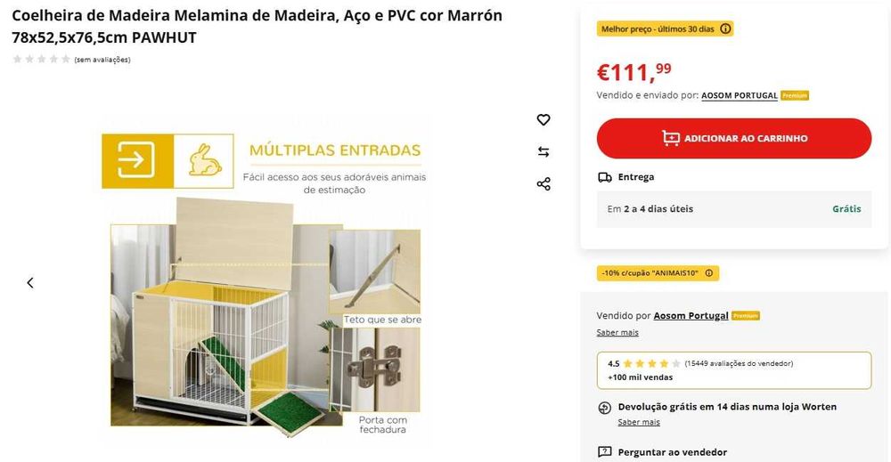 Coelheira de Madeira, Aço e PVC 78x52,5x76,5cm PAWHUT