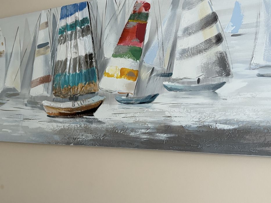 Obraz z motywem łódek ręcznie zdobiony