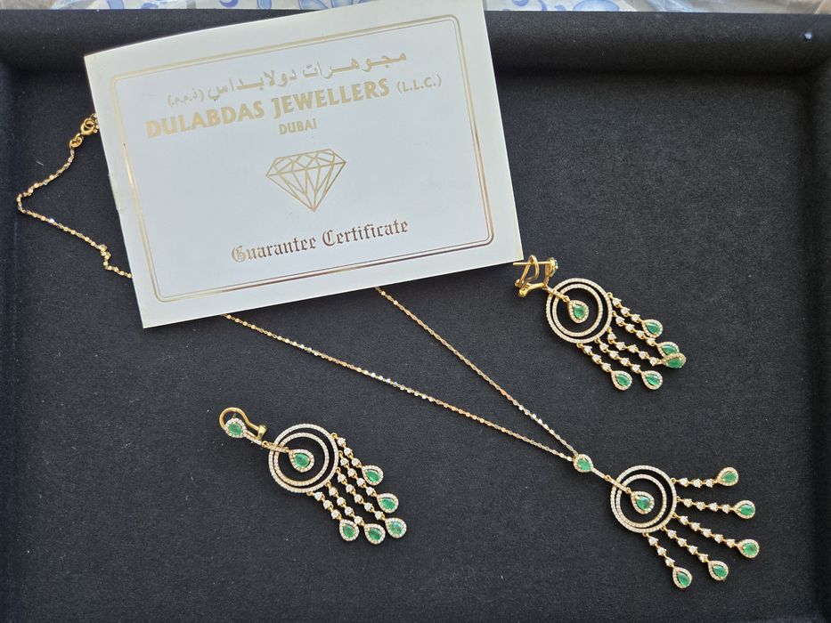 Набір діаманти смарагди,  золото, кольє і сережки