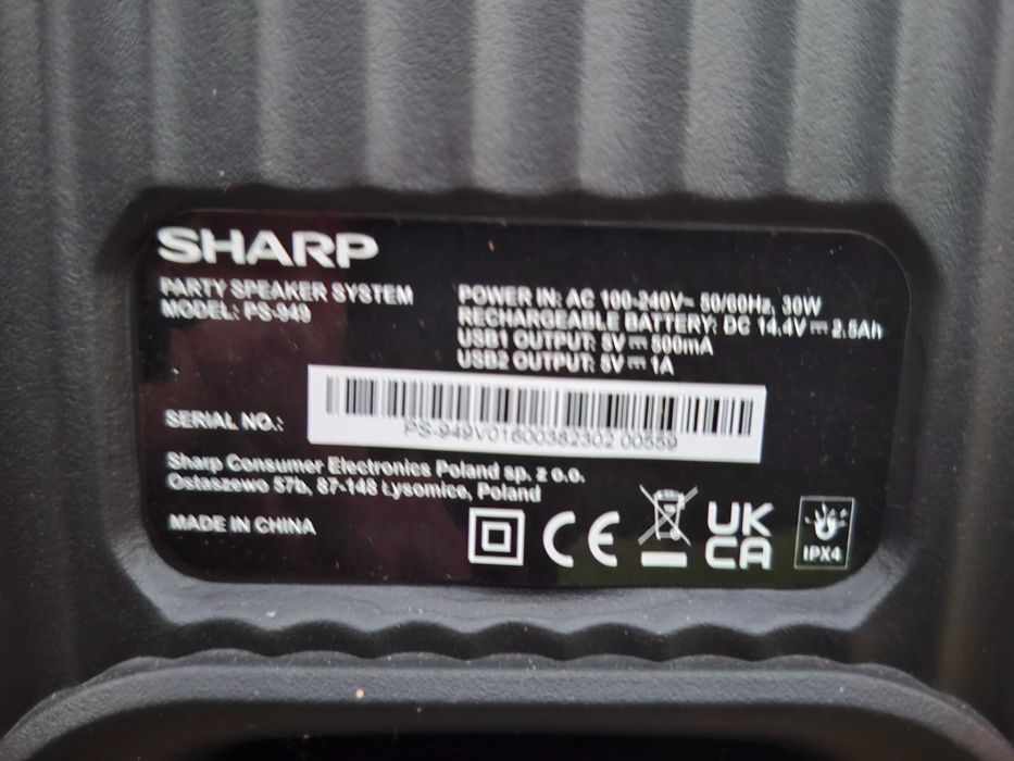 Głośnik Power Audio Sharp PS-949 66W Bluetooth Mikrofon Karaoke Czarny