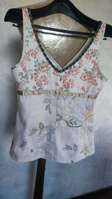 MEXX lniana bluzka top kwaty 100% Len r. S/M