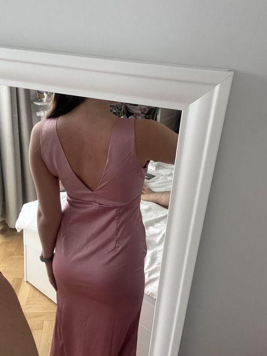 Sukienka długa midi brudny róż S na wesele Shein satynowa koktaljowa