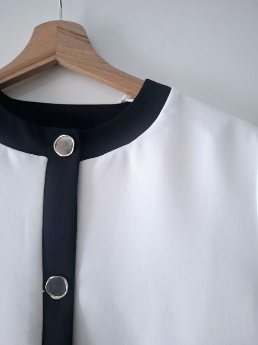 Garnitur elegancki komplet biały z czarną lamówką  S M
