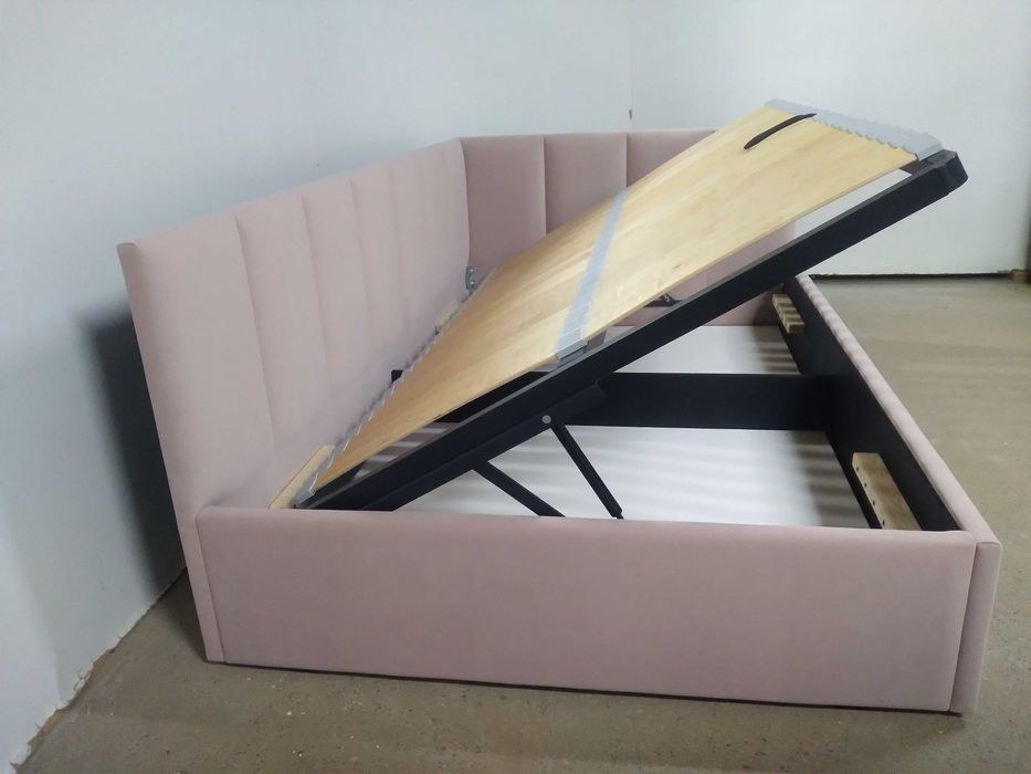 PROMOCJA Łóżko Tapicerowane MłodzieżoweNarożne StelażMetalowyPojemnik