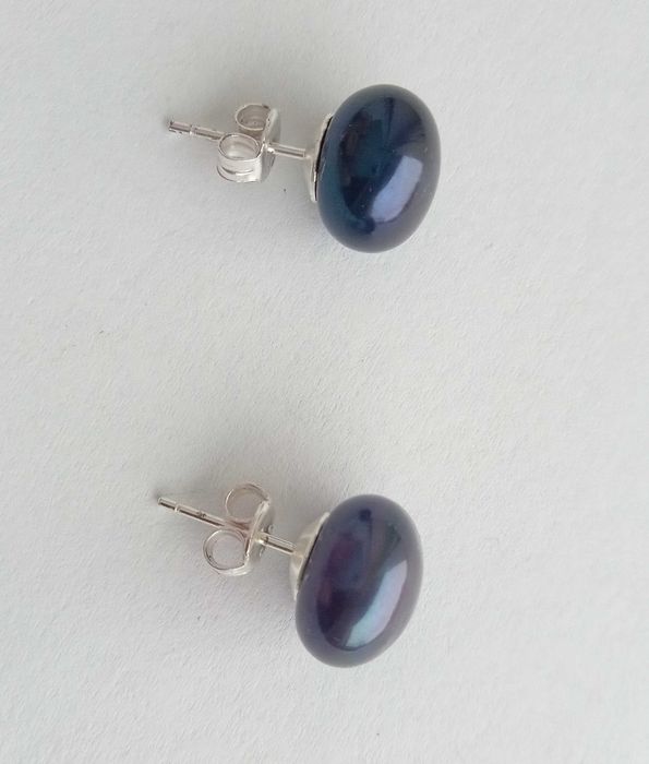 Сережки срібло 925 проби, гвоздики, натуральні темні перлини