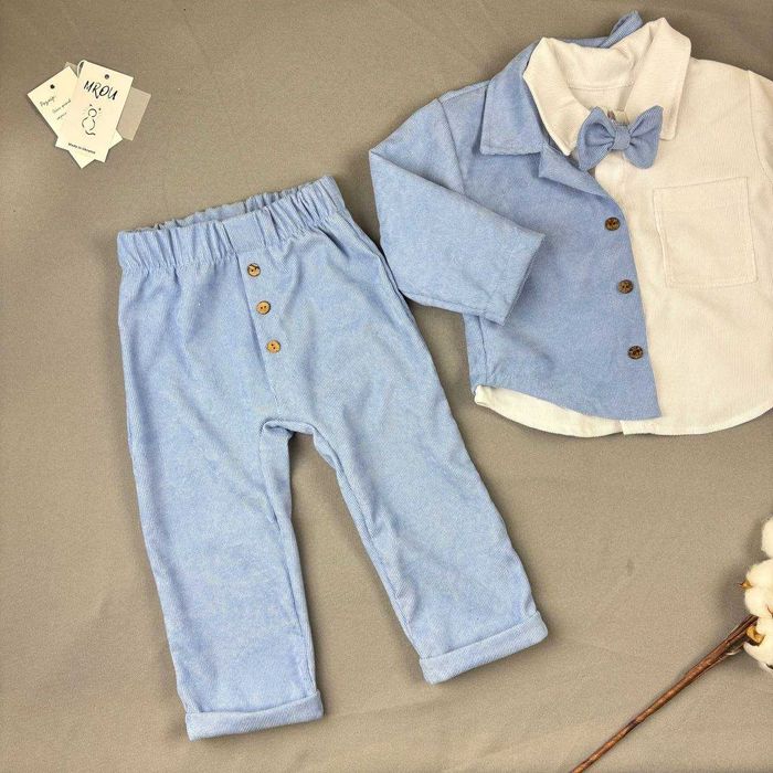 Святковий костюм для хлопчика вельветовий блакитний,піджак підтяжки