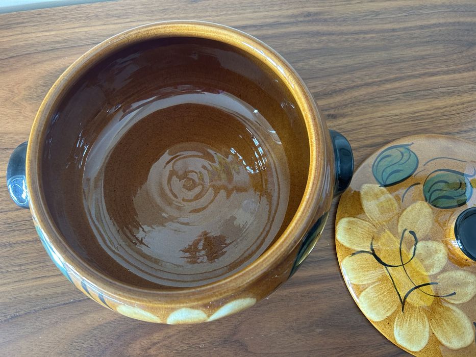 Caçarola / Panela vidrada, pintada á mão, nova