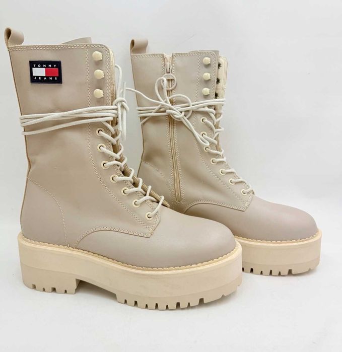 Botki zimowe Tommy Hilfiger Jeans damskie platforma beżowe