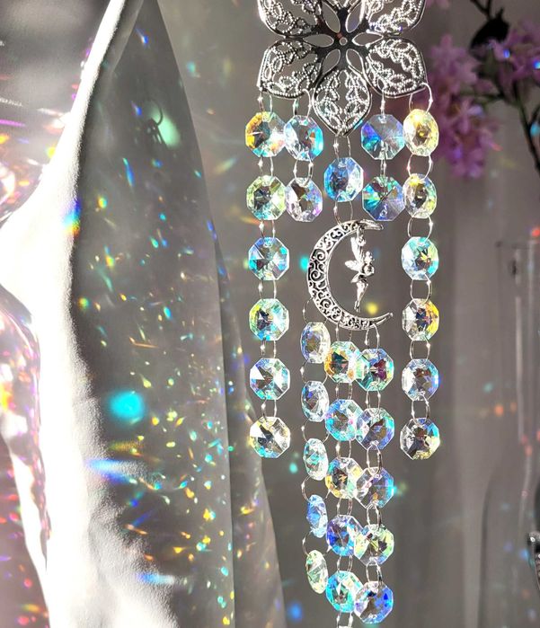 ŁAPACZ SNÓW Słońca Zawieszka na okno Szklana Kolorowa Księżyc Elf