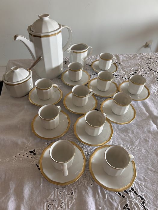 Serviço de Café Tirschenreuth Bavaria – Porcelana Alemã – Filete Dourado