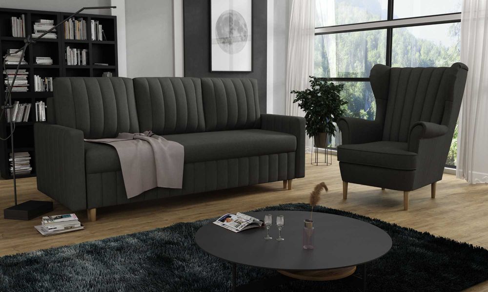 Zestaw komplet wypoczynkowy kanapa Malmo i fotel Uszak. Wersalka, sofa