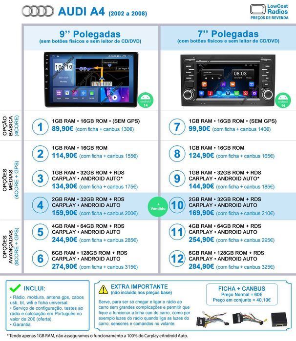 *Auto Rádio GPS AUDI A4 (2002 a 2008) ANDROID 15 • USB • DVD • BT
