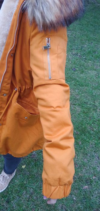 Kurtka parka musztardowa zima 2w1 z odpinanym futerkiem S'West M