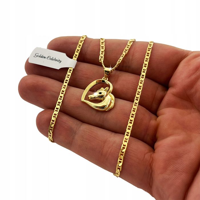 Złoty Łańcuszek Serce / Naszyjnik + Zawieszka Koń Konik Na Prezent + G