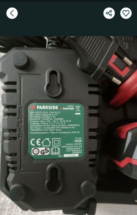 Wkrętarka udarowa Parkside 20V nowa bateria ladowarka dowod zakupu