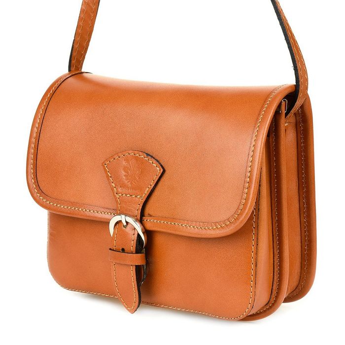 VERA PELLE torebka damska skórzana listonoszka z paskiem V482 camel