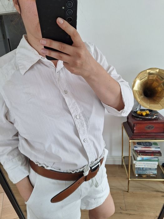 Koszula biała elegancka na guziki shirt white z kołnierzykiem oversize