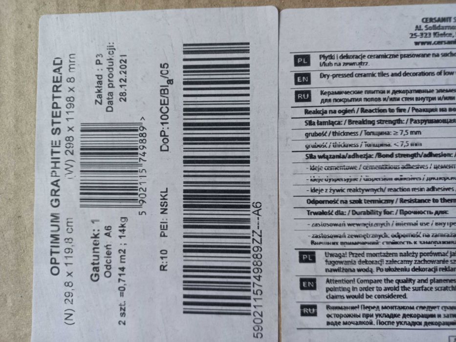 Stopnica gres na schody graphite Cersanit 120cm