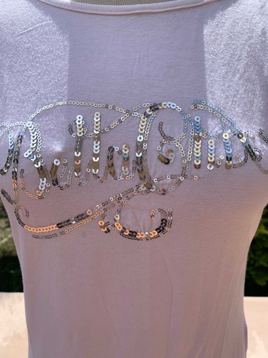 Biały t-shirt ze srebrnym cekinowym napisem, Guanda , rozm L-xl