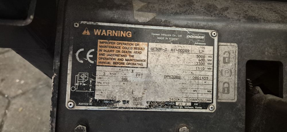 DAEWOO/DOOSAN Wózek widłowy GC 32P-3 udzwig 3t.
