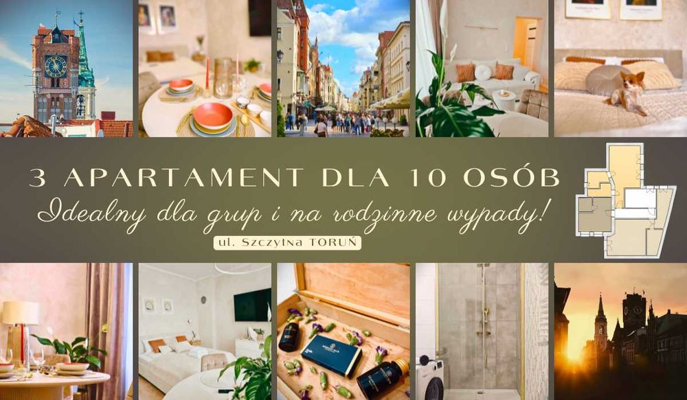 Apartament dla 10 osób | 3 apartamenty | Centrum Torunia | Szczytna 4