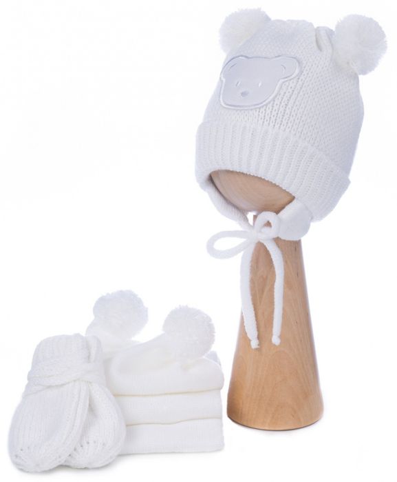Zestaw Proman: czapka szalik rękawiczki 2-6 m. biały zima zimę