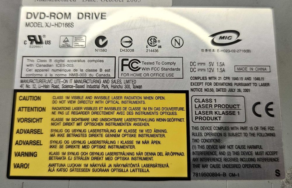 Napęd DVD Liteon XJ-HD166S IDE/ATA Retro