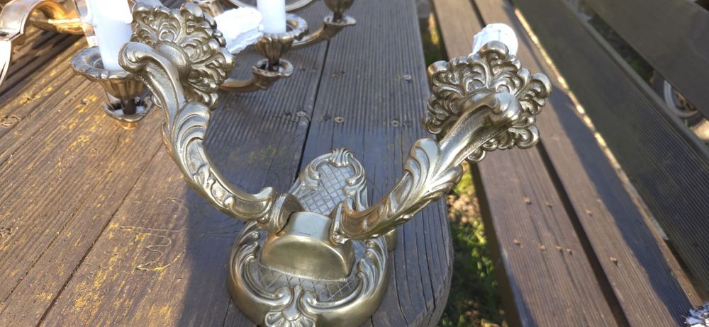 Żyrandol mosiężny 12 ramienny plus 2 kinkiety