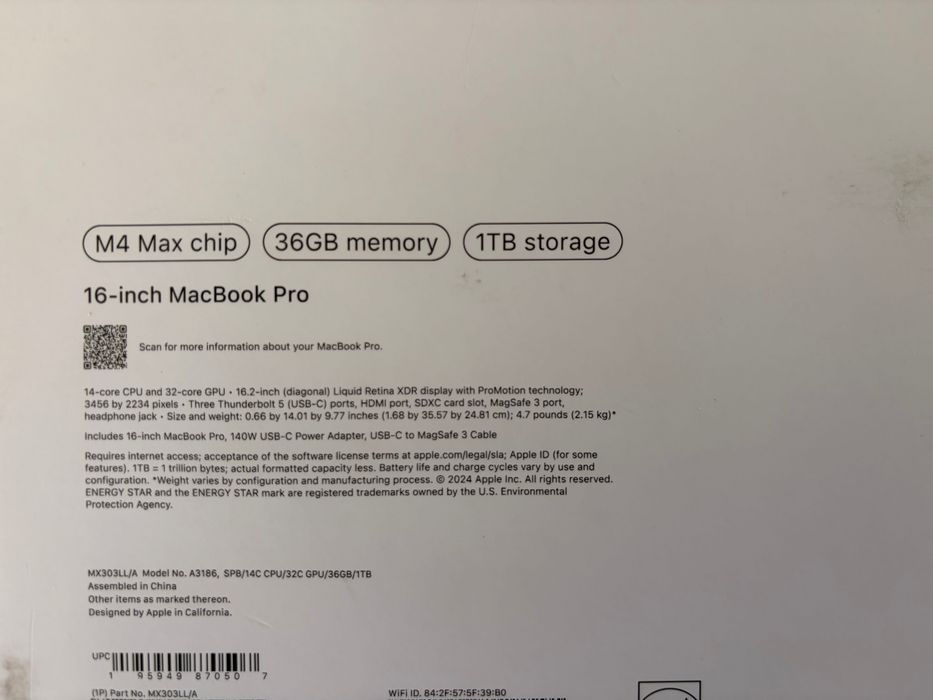 Nowy MacBook Pro 16” M4 Max | 36 GB RAM | 1 TB SSD | AppleCare+