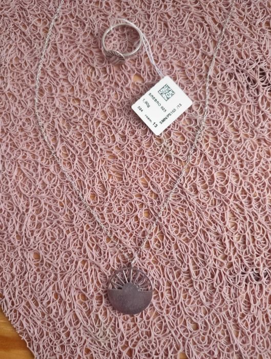 W. Kruk nowy komplet srebrny pierścionek łańcuszek zawieszka