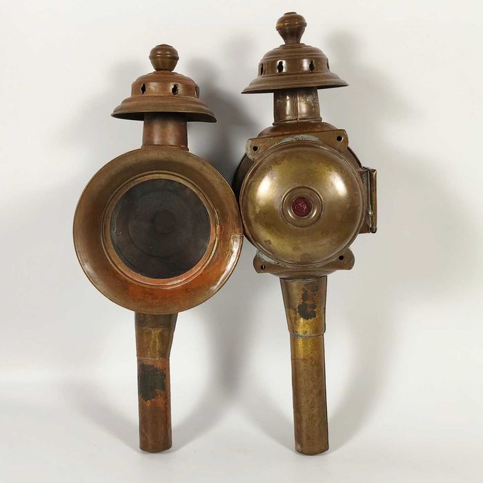 Raro Par de Faróis Antigos de Carruagem / Charrete em Latão (42 cm)