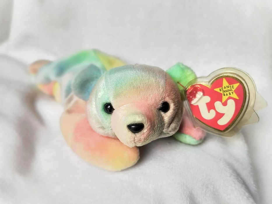 Maskotka pluszowy miś tęczowy pastelowy Sammy TY Beanies z metką