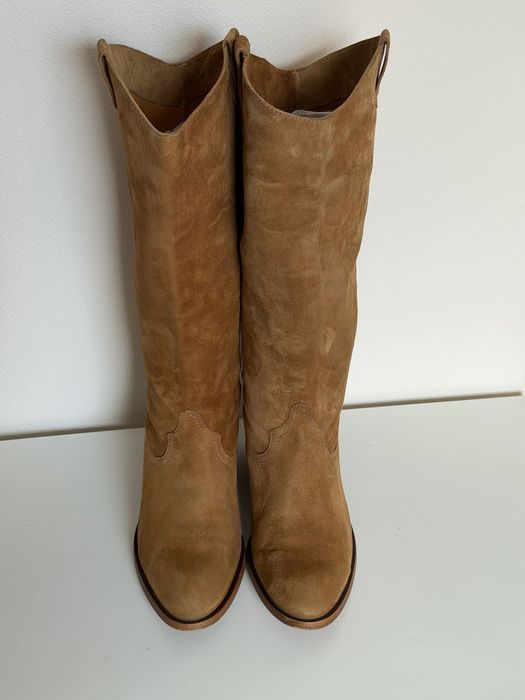 Чоботи Massimo Dutti, р.38, замша, cowboy style, колір: camel/тепла карамель