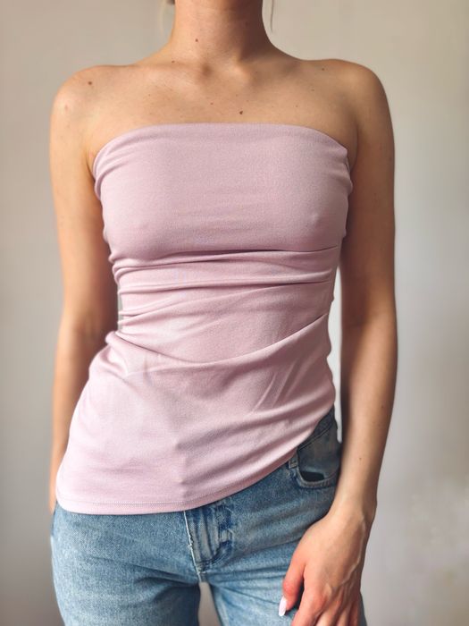 Crop top typu bandeau stan idealny rozowy pudrowy bawelna wiskoza Stradivarius