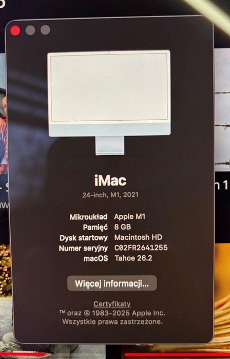 iMac 24 M1  8GB, SSD 256 GB IDEALNY!!!